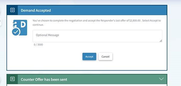 Screenshot of the Demand Accepted box